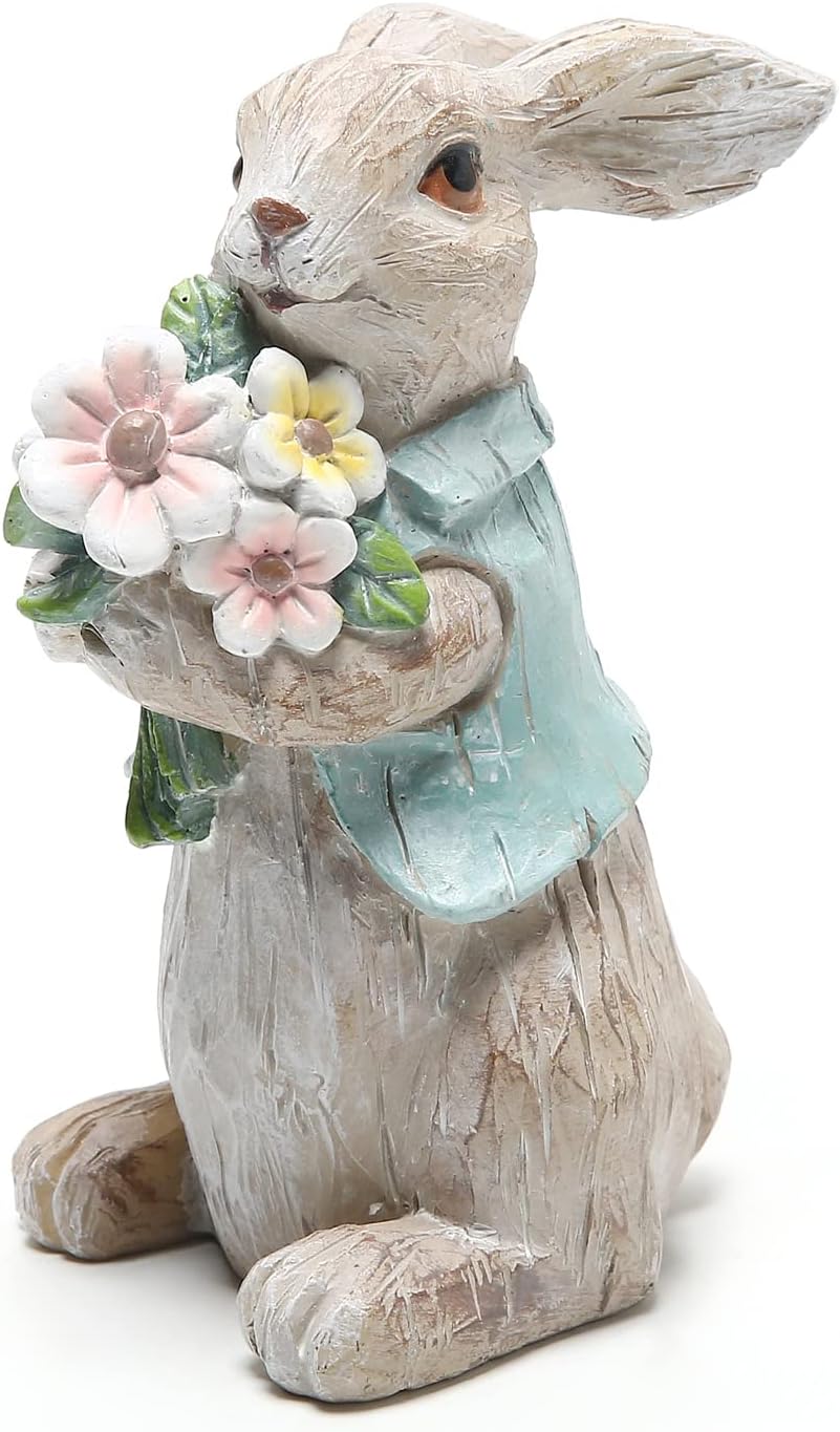 Hodao Easter Bunny Decorations Spring Home Decor Bunny Figurines Gifts(Easter White Rabbit 2pcs)