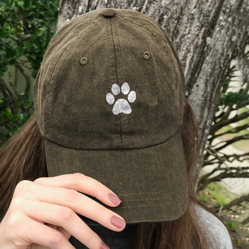 Dashingsoul Cute Cat Paw Print Washed Baseball Cap