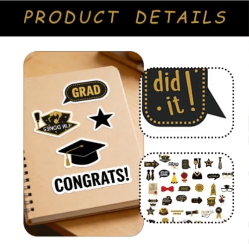 52 Pcs Graduation Stickers, Graduation Cap Sticker Class of 2026, DIY Graduation Cap Stickers for Congrats Grad Sticker Graduation Party Supplies, Scrapbook, Water Bottle, Laptop