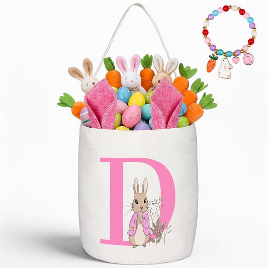 Easter Baskets for Kids,Pink Personalized Easter Basket with Initial for Girl Boy Kids (A, Pink)