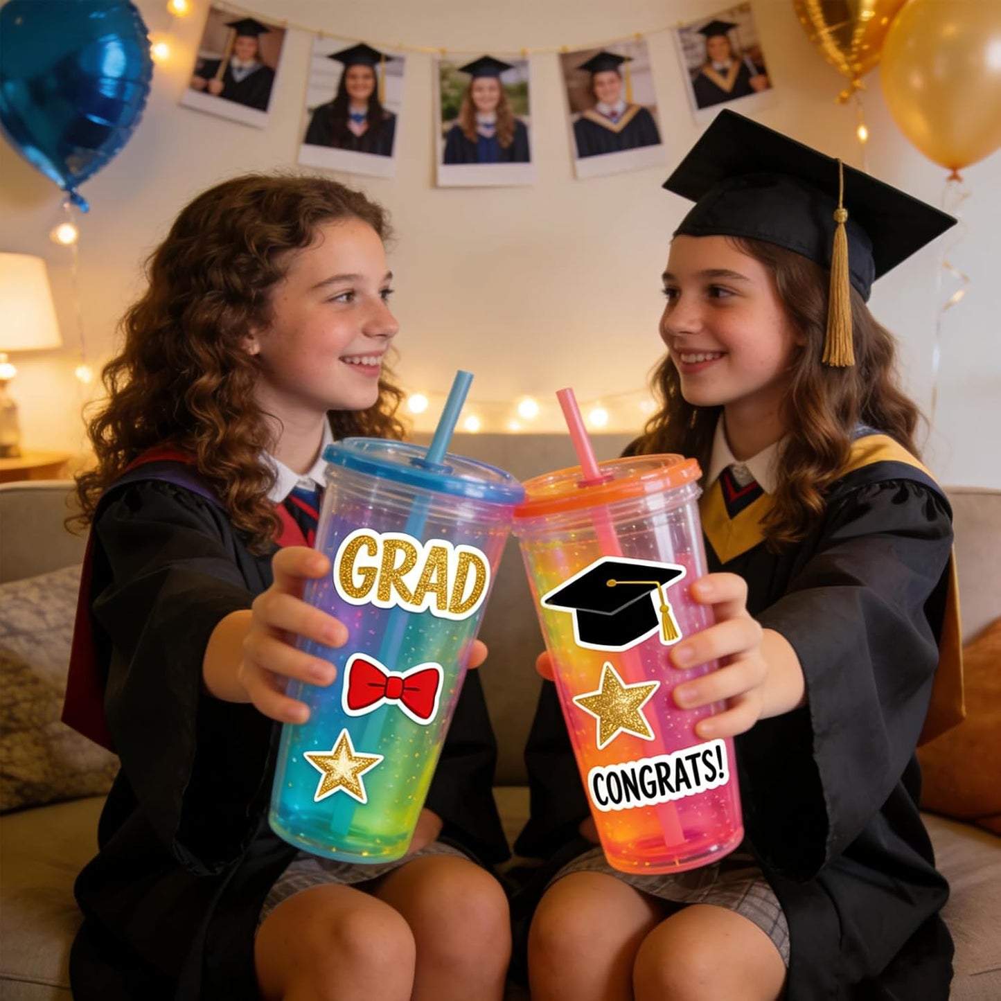 52 Pcs Graduation Stickers, Graduation Cap Sticker Class of 2026, DIY Graduation Cap Stickers for Congrats Grad Sticker Graduation Party Supplies, Scrapbook, Water Bottle, Laptop