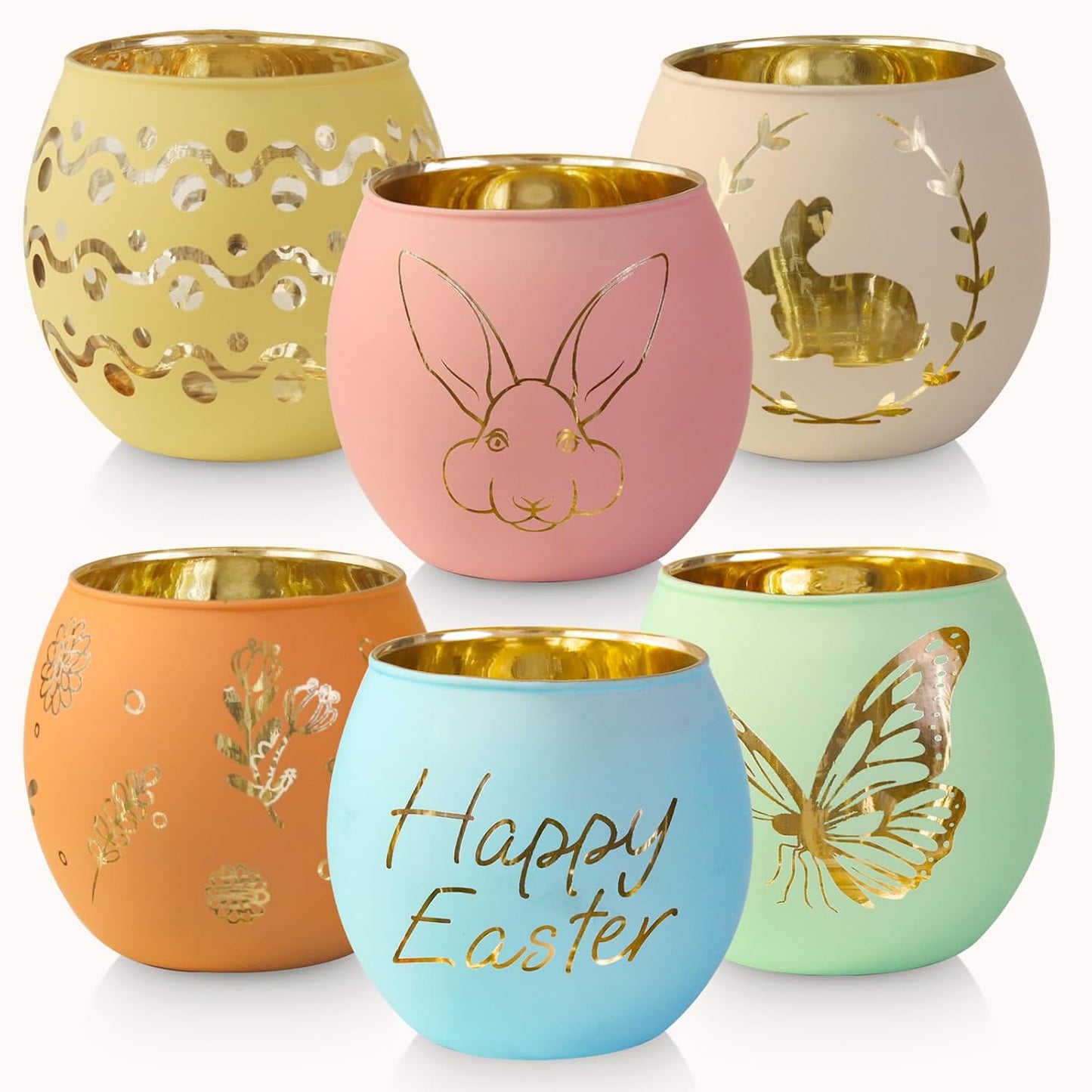 Easter Table Decorations 6PCS Glass Votive Tealight Candle Holders, Indoor Centerpiece Decorations, Women Adult Easter Gifts