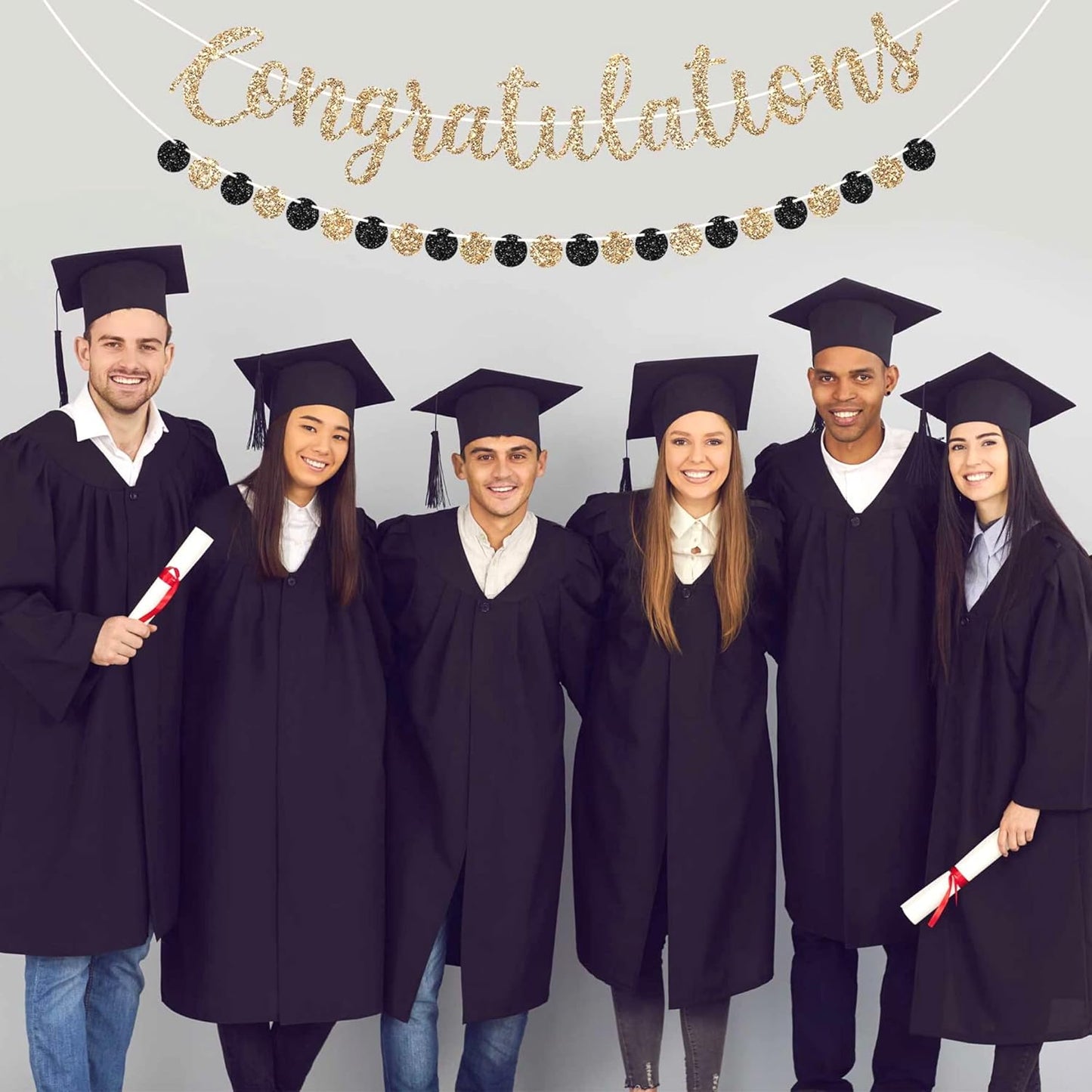 Pre-strung Congratulations Banner - No DIY - Gold Glitter Congratulation Banner - Pre-strung Garland on 6 ft Strand - Graduation, Wedding, Retirement Party Decorations & Decor. Did We Mention No DIY