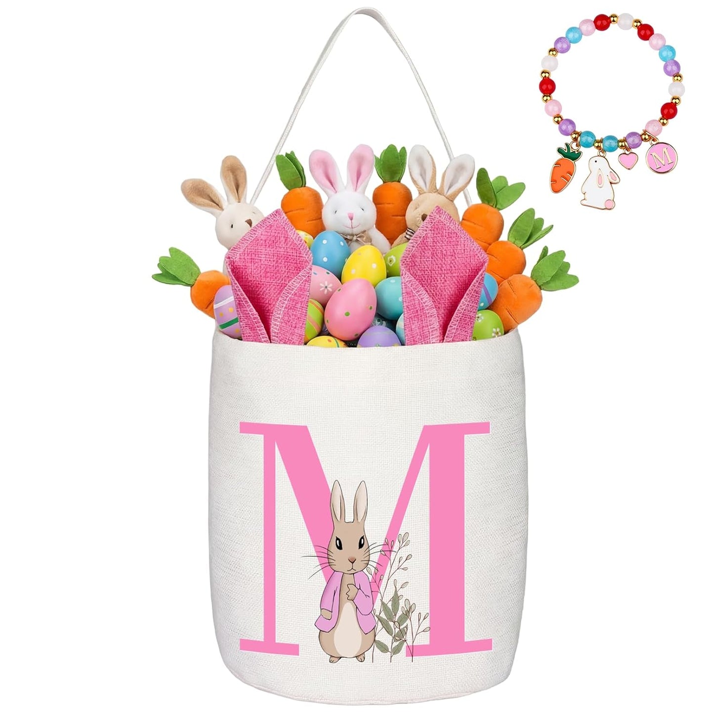 Easter Baskets for Kids,Pink Personalized Easter Basket with Initial for Girl Boy Kids (A, Pink)