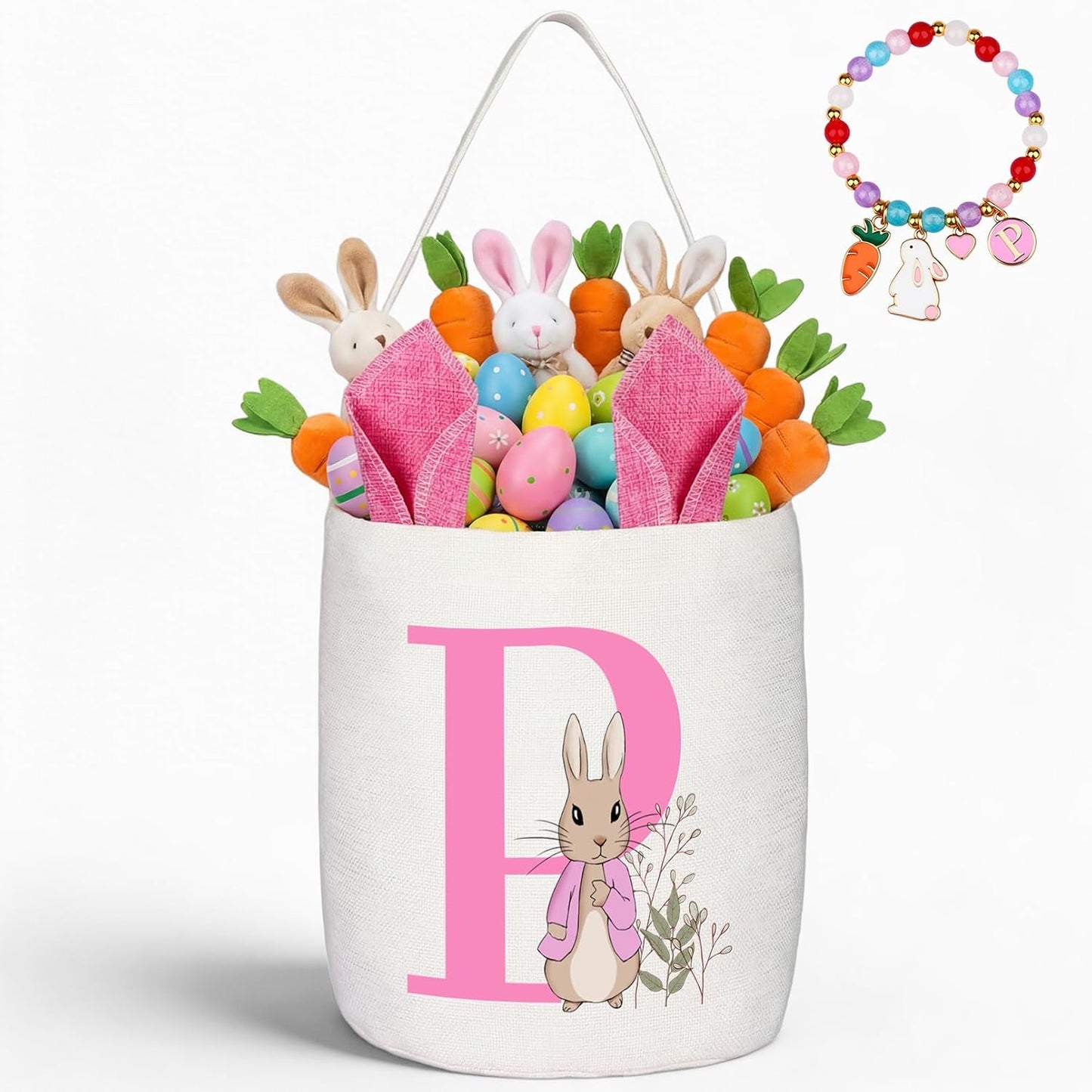Easter Baskets for Kids,Pink Personalized Easter Basket with Initial for Girl Boy Kids (A, Pink)