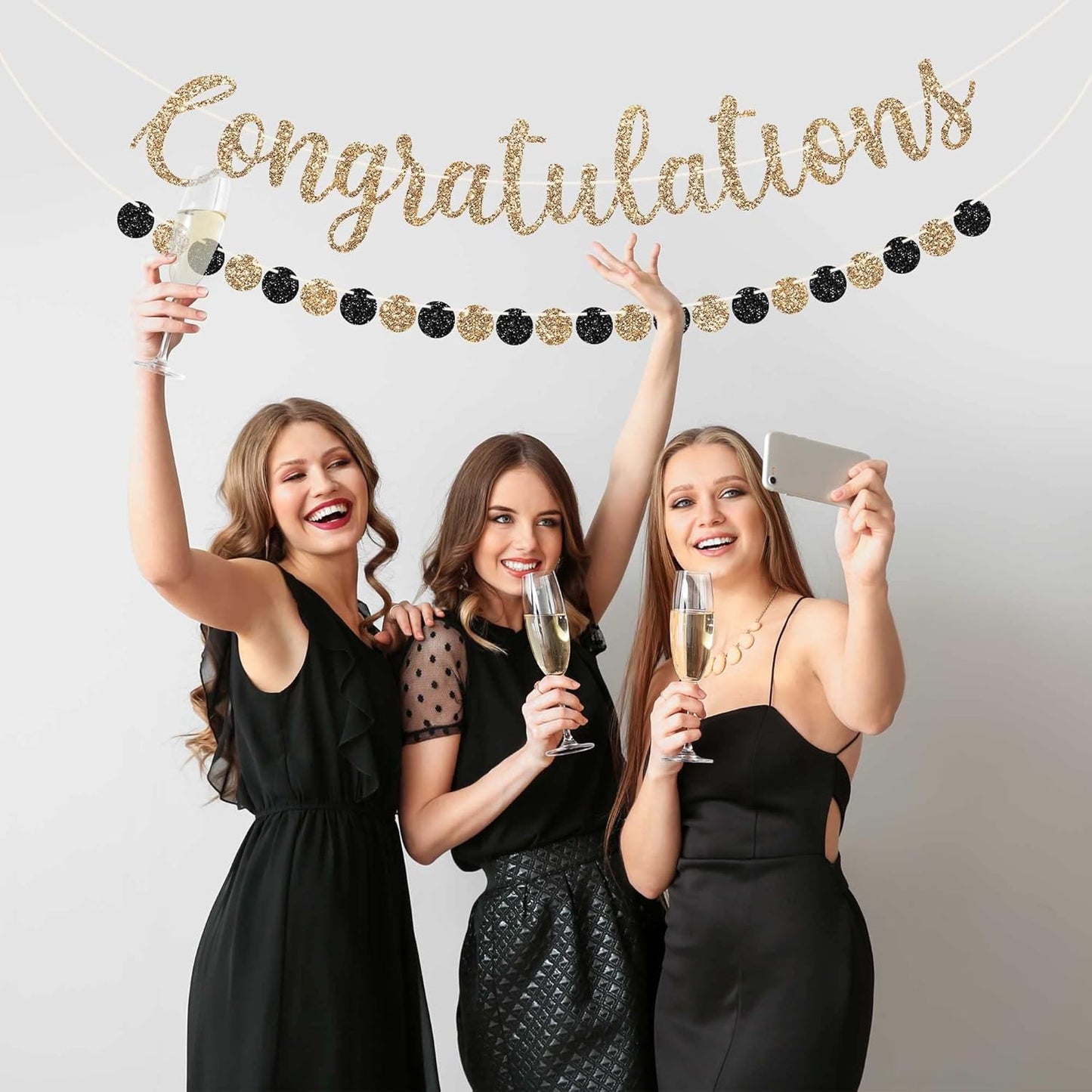Pre-strung Congratulations Banner - No DIY - Gold Glitter Congratulation Banner - Pre-strung Garland on 6 ft Strand - Graduation, Wedding, Retirement Party Decorations & Decor. Did We Mention No DIY