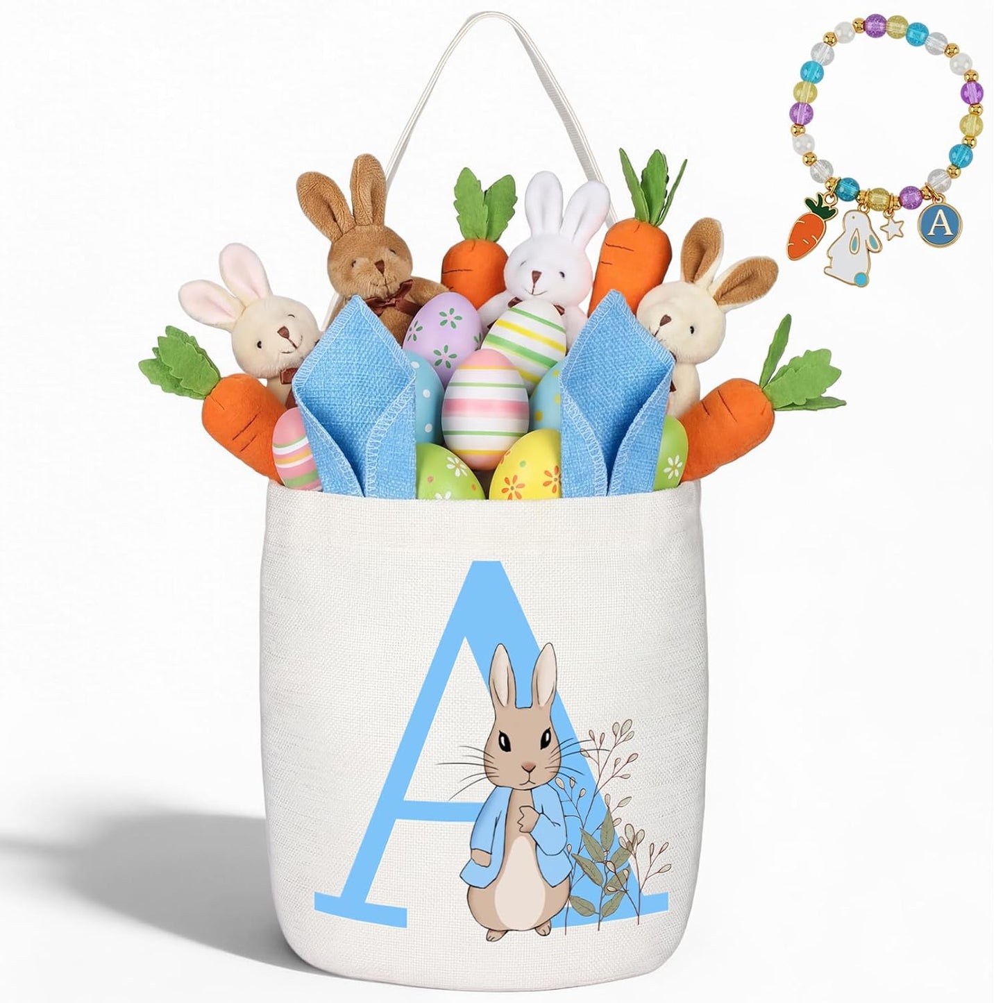 Easter Baskets for Kids,Pink Personalized Easter Basket with Initial for Girl Boy Kids (A, Pink)