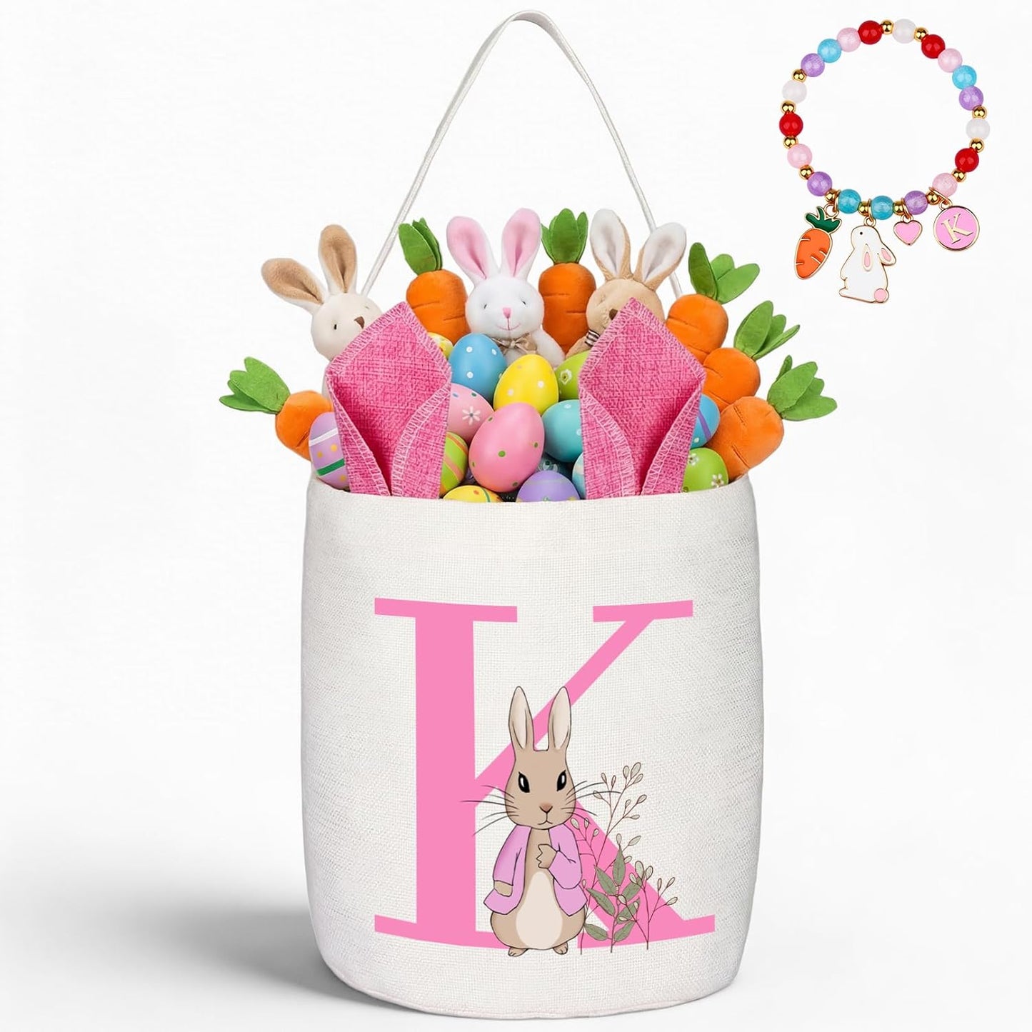 Easter Baskets for Kids,Pink Personalized Easter Basket with Initial for Girl Boy Kids (A, Pink)