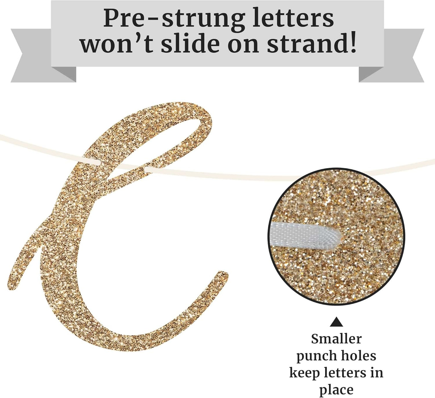 Pre-strung Congratulations Banner - No DIY - Gold Glitter Congratulation Banner - Pre-strung Garland on 6 ft Strand - Graduation, Wedding, Retirement Party Decorations & Decor. Did We Mention No DIY