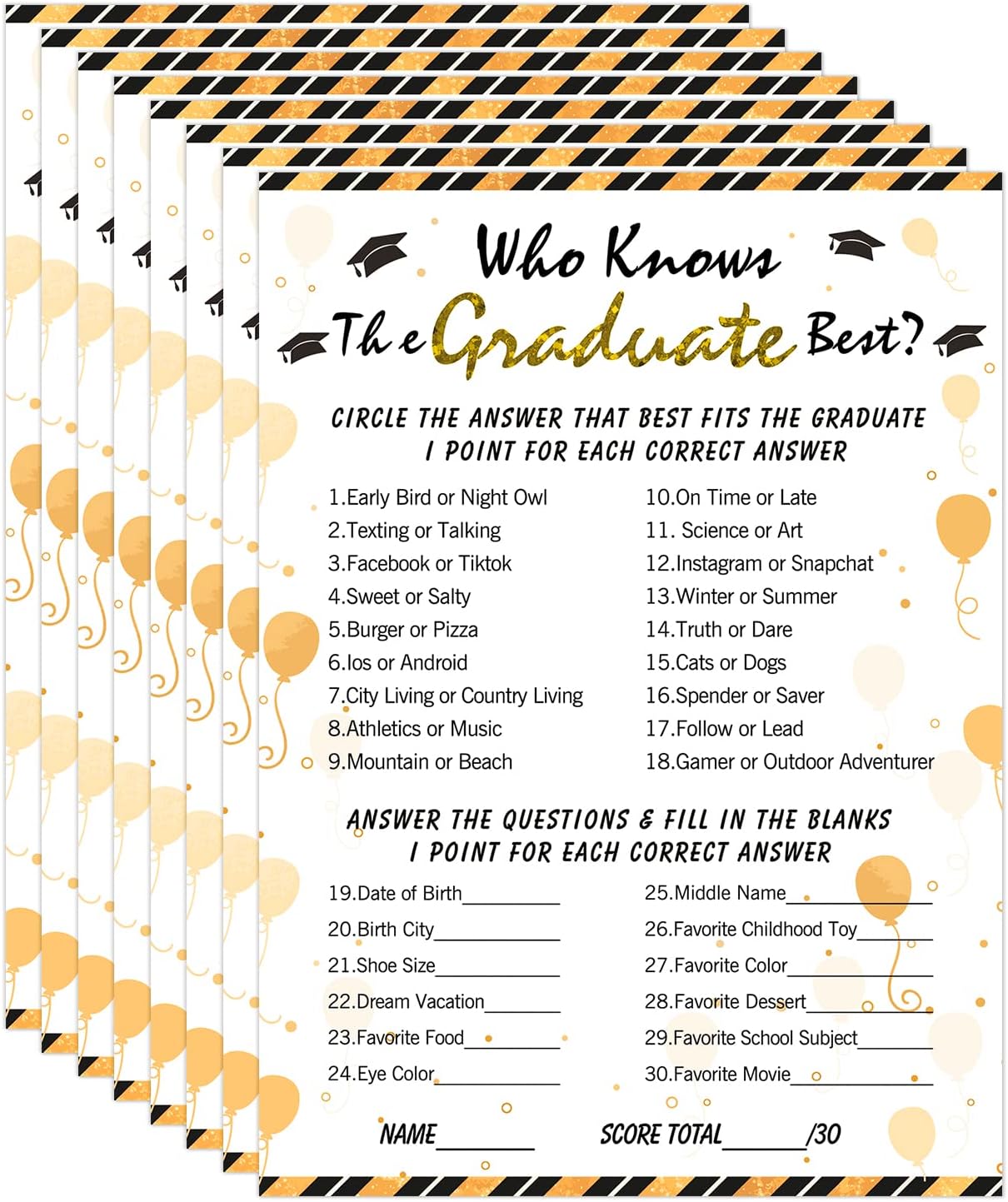 36PCS Who Knows Graduate Best Game Cards Class of 2026 Party Games Activities for High Senior College School Graduation Favor Supplies Graduation Decorations