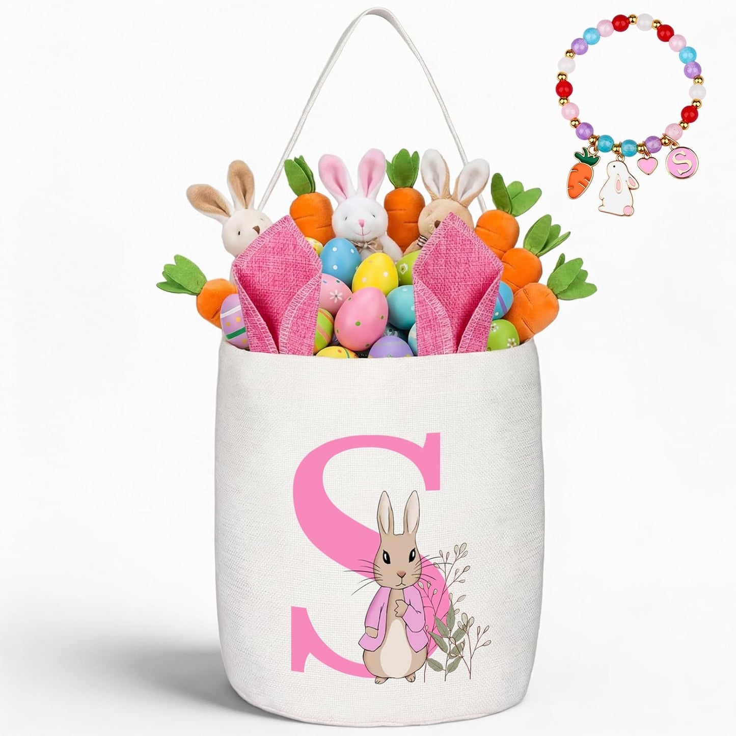 Easter Baskets for Kids,Pink Personalized Easter Basket with Initial for Girl Boy Kids (A, Pink)