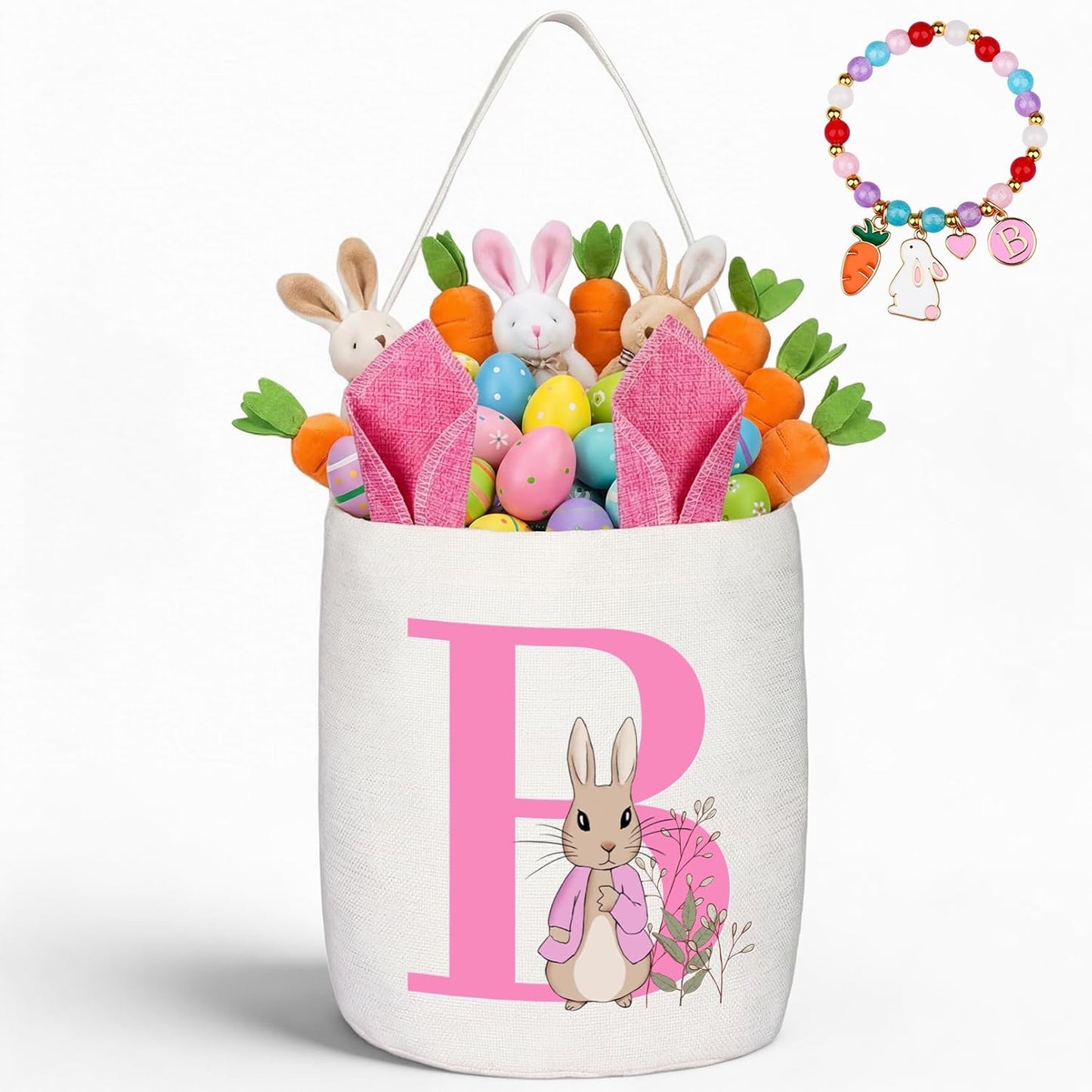 Easter Baskets for Kids,Pink Personalized Easter Basket with Initial for Girl Boy Kids (A, Pink)