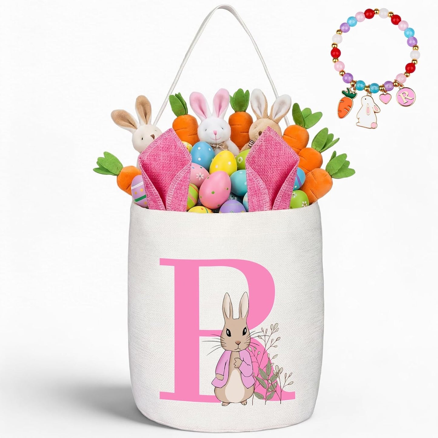 Easter Baskets for Kids,Pink Personalized Easter Basket with Initial for Girl Boy Kids (A, Pink)