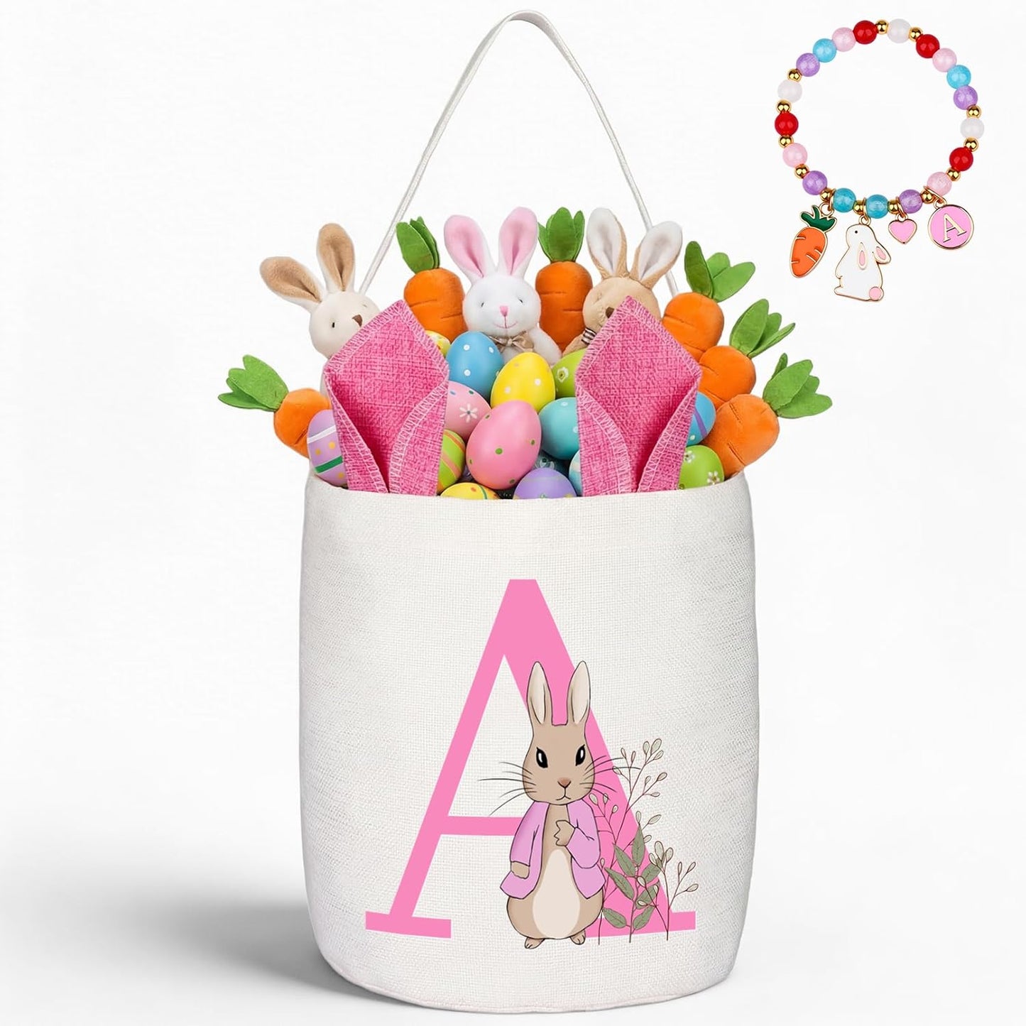 Easter Baskets for Kids,Pink Personalized Easter Basket with Initial for Girl Boy Kids (A, Pink)