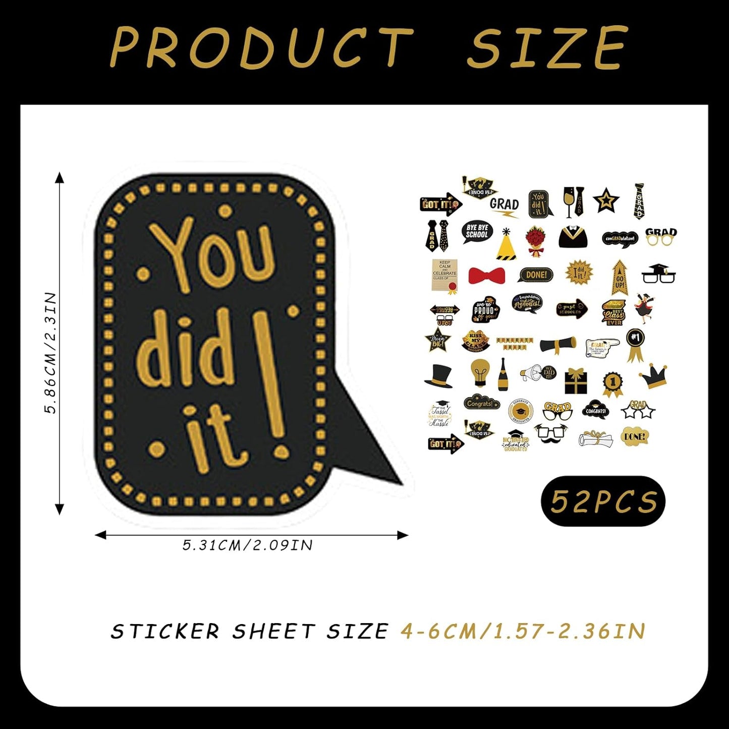 52 Pcs Graduation Stickers, Graduation Cap Sticker Class of 2026, DIY Graduation Cap Stickers for Congrats Grad Sticker Graduation Party Supplies, Scrapbook, Water Bottle, Laptop