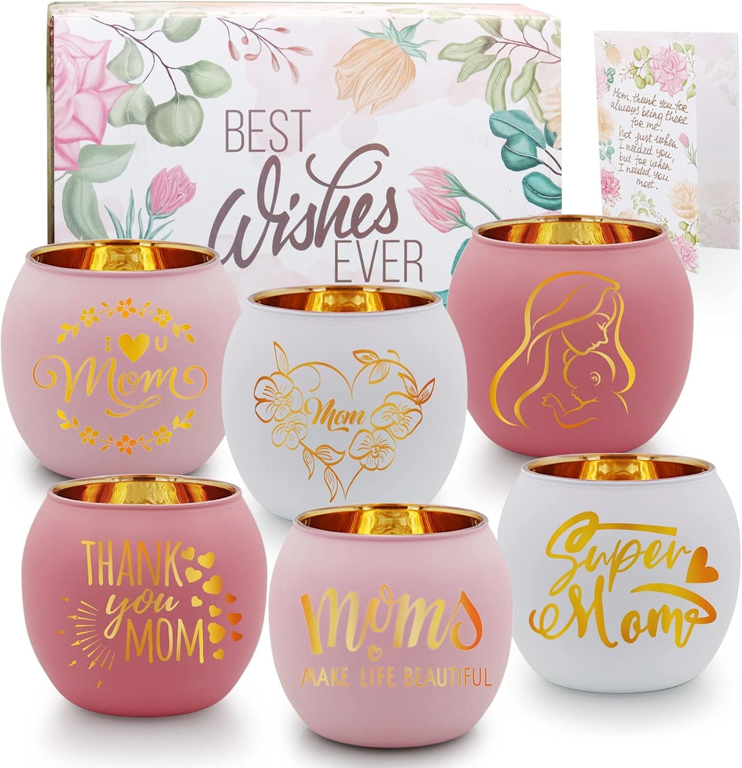 Easter Table Decorations 6PCS Glass Votive Tealight Candle Holders, Indoor Centerpiece Decorations, Women Adult Easter Gifts