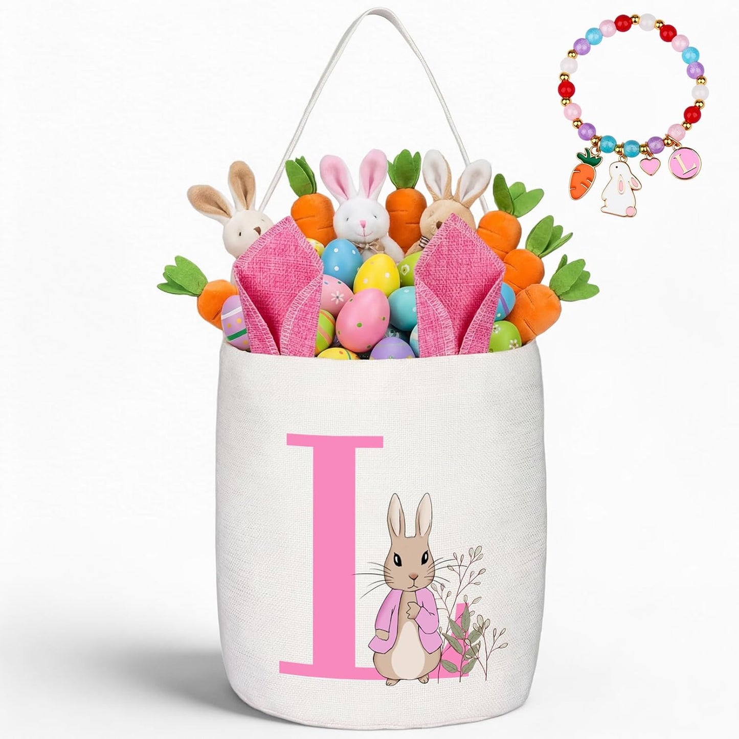 Easter Baskets for Kids,Pink Personalized Easter Basket with Initial for Girl Boy Kids (A, Pink)