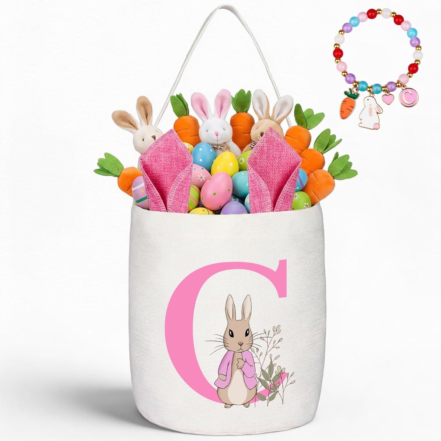 Easter Baskets for Kids,Pink Personalized Easter Basket with Initial for Girl Boy Kids (A, Pink)