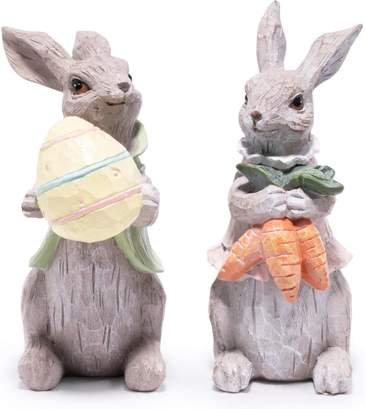 Hodao Easter Bunny Decorations Spring Home Decor Bunny Figurines Gifts(Easter White Rabbit 2pcs)