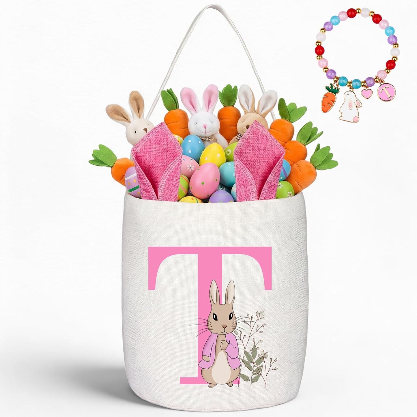 Easter Baskets for Kids,Pink Personalized Easter Basket with Initial for Girl Boy Kids (A, Pink)