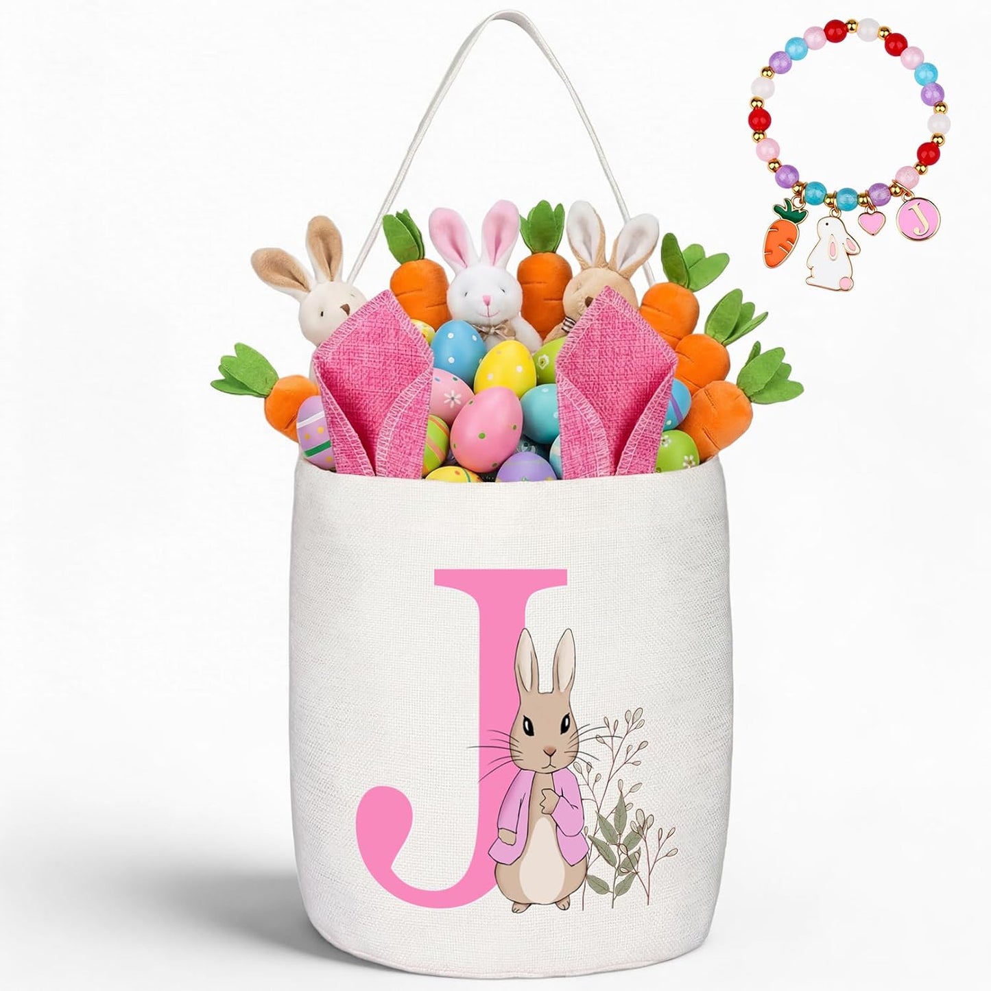 Easter Baskets for Kids,Pink Personalized Easter Basket with Initial for Girl Boy Kids (A, Pink)