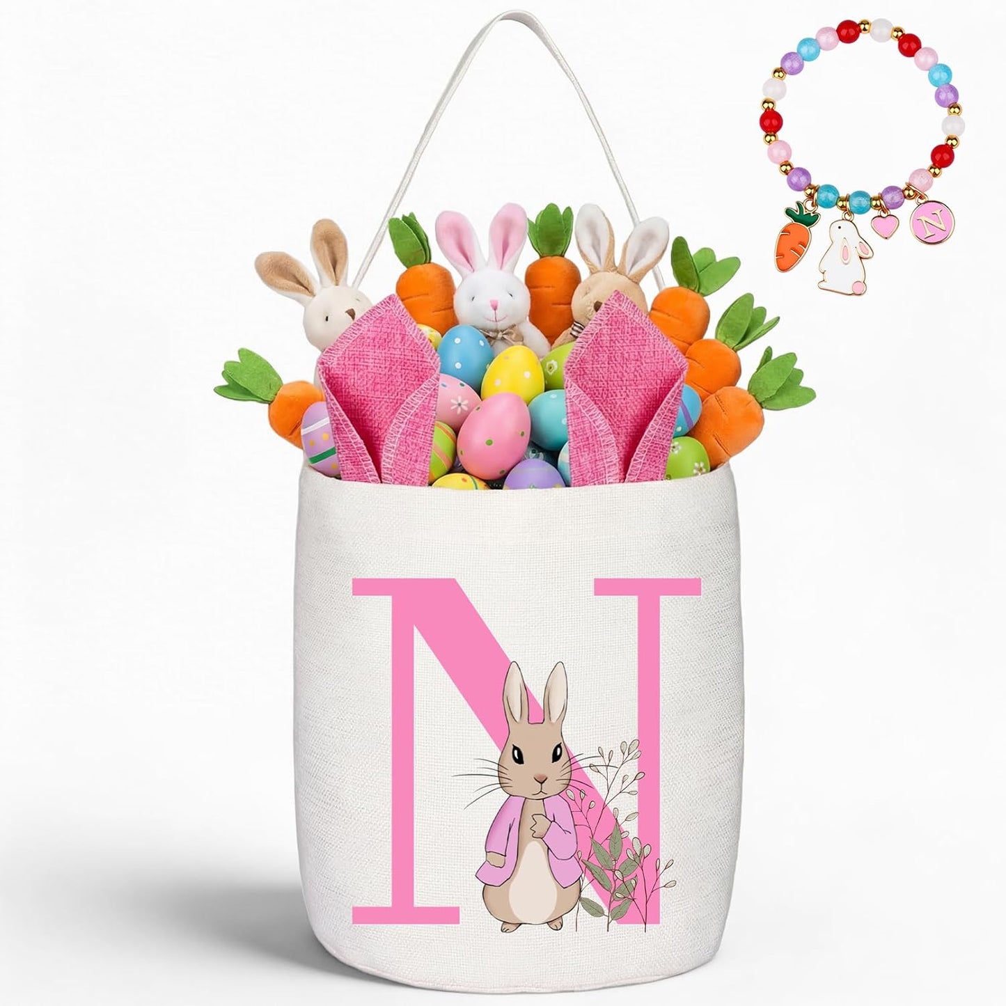 Easter Baskets for Kids,Pink Personalized Easter Basket with Initial for Girl Boy Kids (A, Pink)