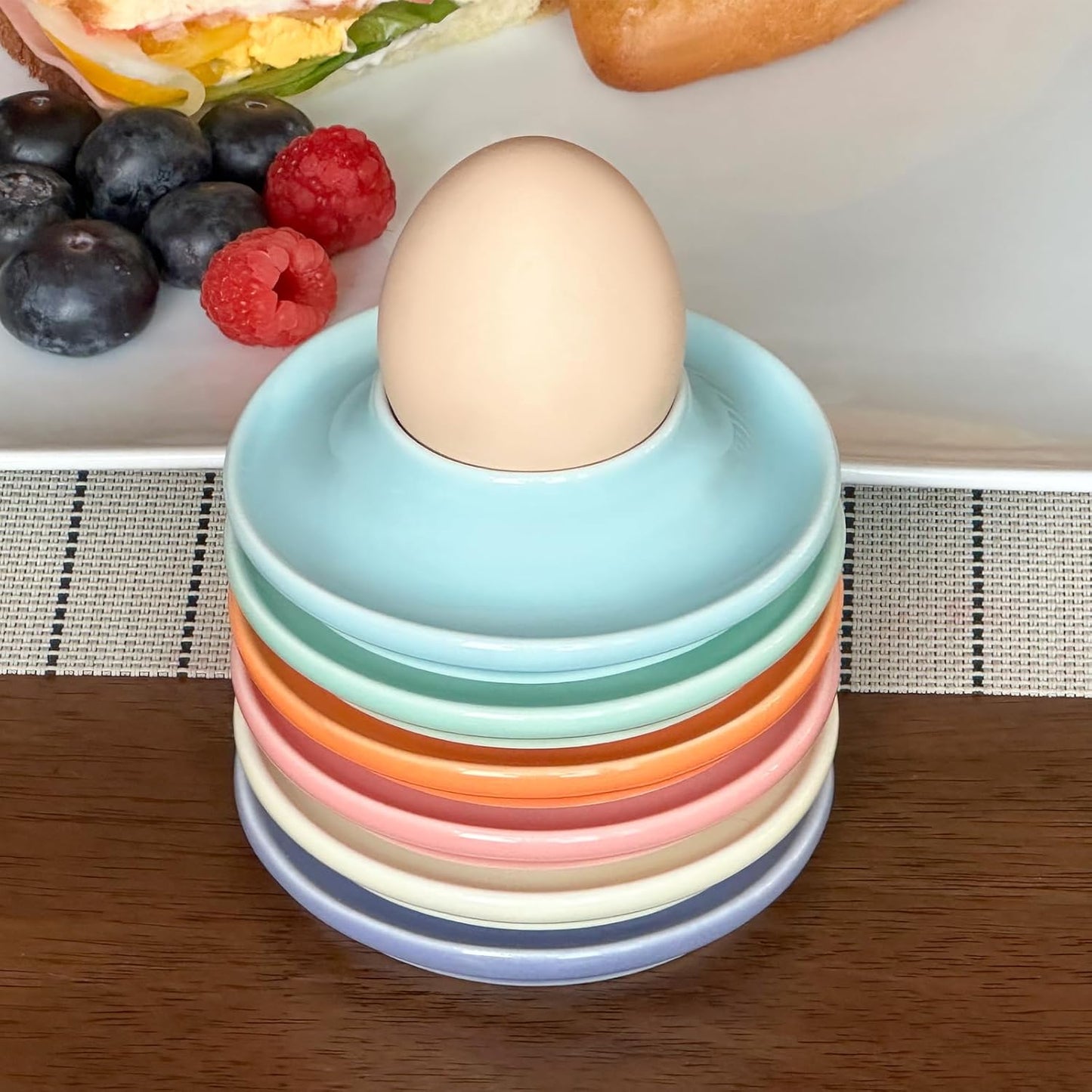 6Pack Ceramic Macaron Egg Holder Breakfast Easter Gift for Hard and Soft Eggs