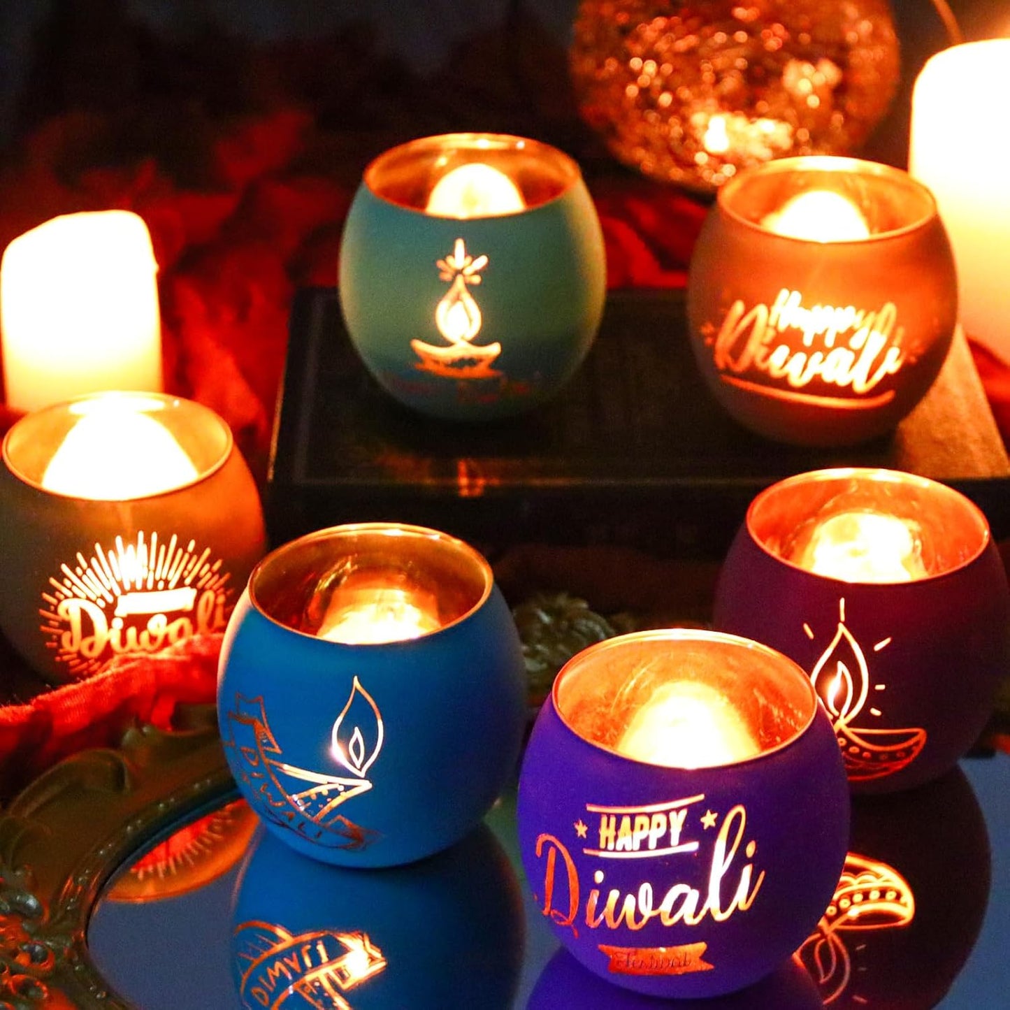Easter Table Decorations 6PCS Glass Votive Tealight Candle Holders, Indoor Centerpiece Decorations, Women Adult Easter Gifts