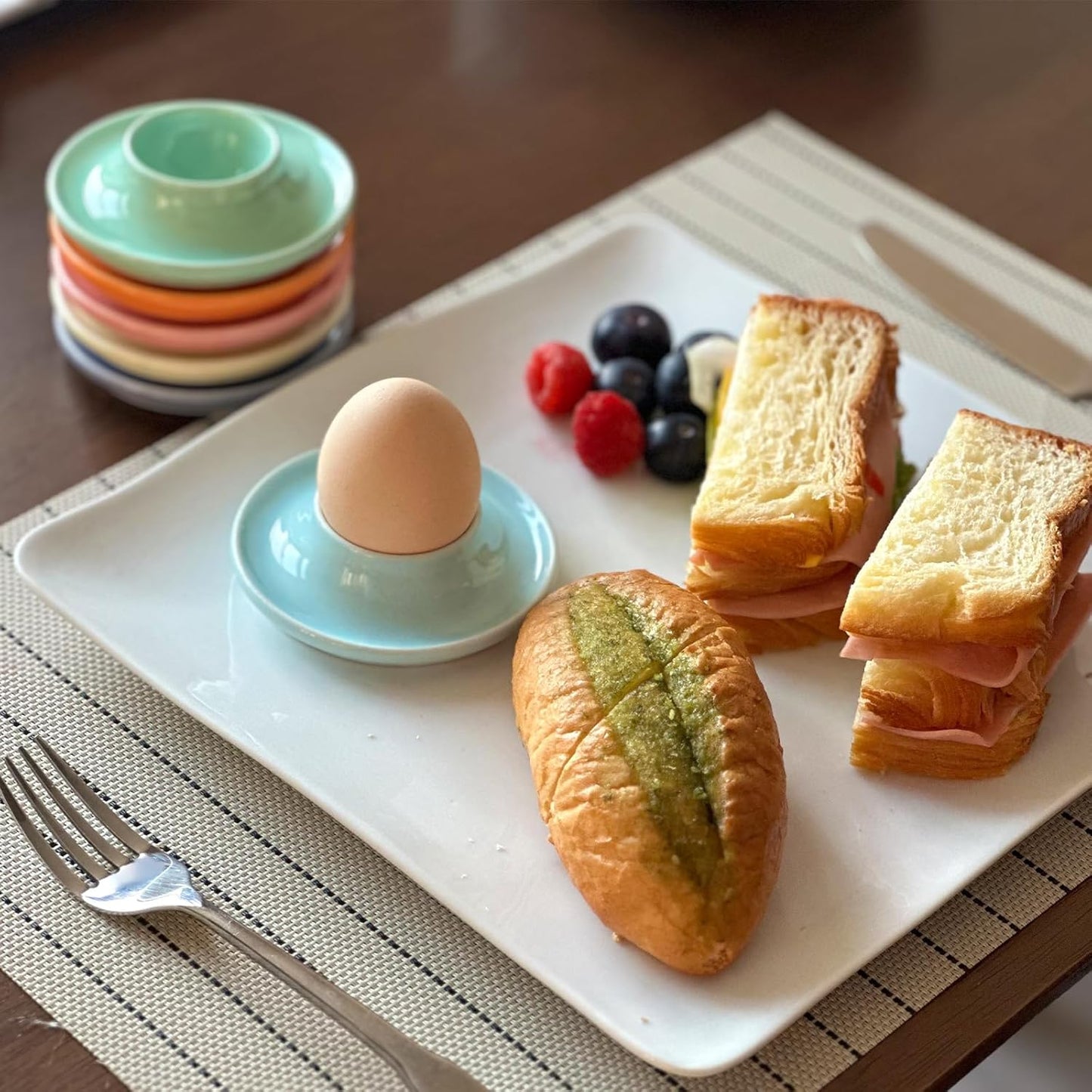 6Pack Ceramic Macaron Egg Holder Breakfast Easter Gift for Hard and Soft Eggs