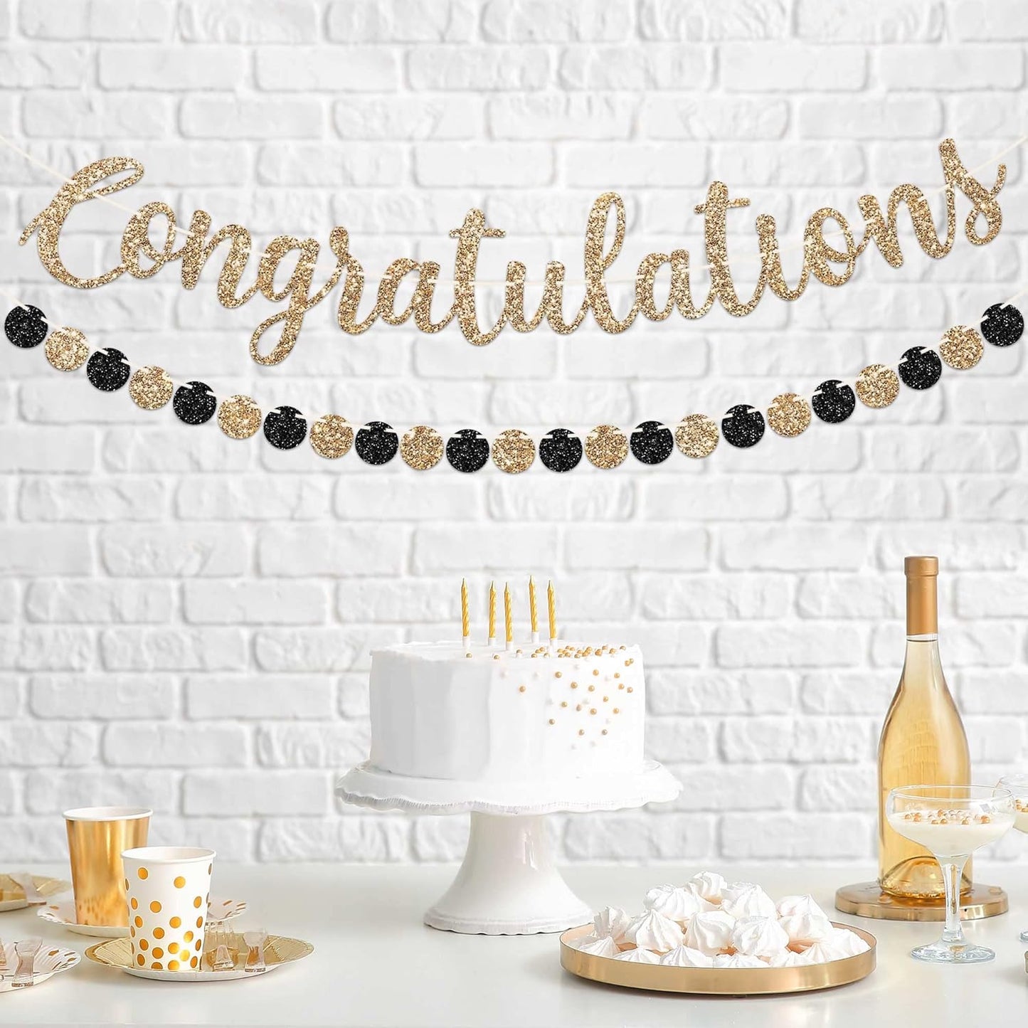 Pre-strung Congratulations Banner - No DIY - Gold Glitter Congratulation Banner - Pre-strung Garland on 6 ft Strand - Graduation, Wedding, Retirement Party Decorations & Decor. Did We Mention No DIY