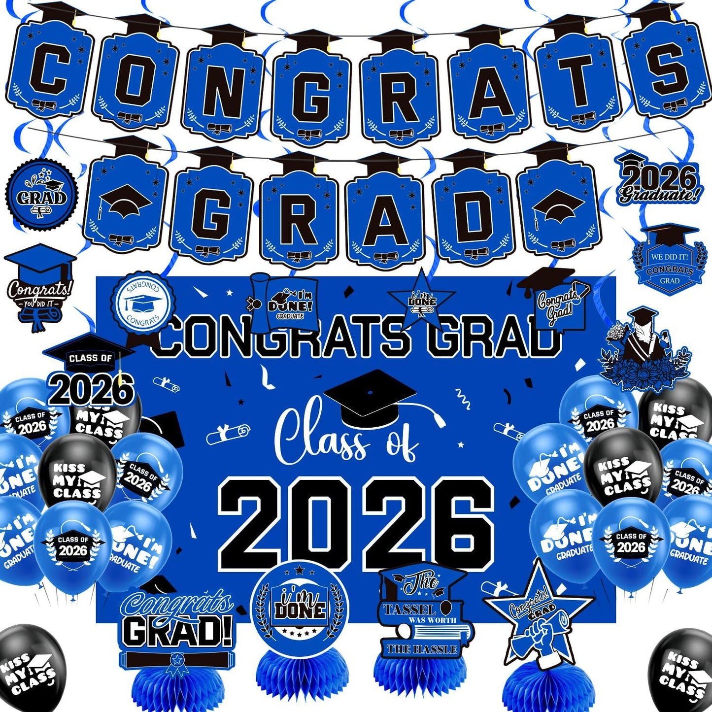 Graduation Decorations 2026 Gold Themed Set - Congrats Grad Banner, Class of 2026 Backdrop, Balloons & Streamers Kit - Complete Party Supplies for High School & College Celebrations