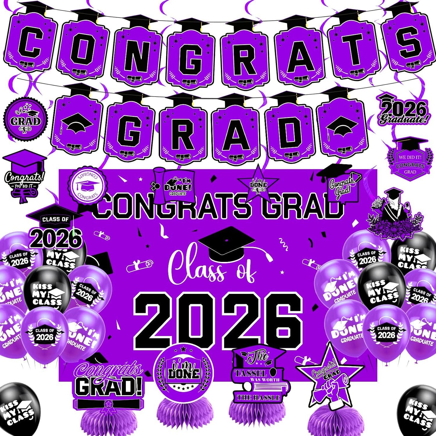 Graduation Decorations 2026 Gold Themed Set - Congrats Grad Banner, Class of 2026 Backdrop, Balloons & Streamers Kit - Complete Party Supplies for High School & College Celebrations