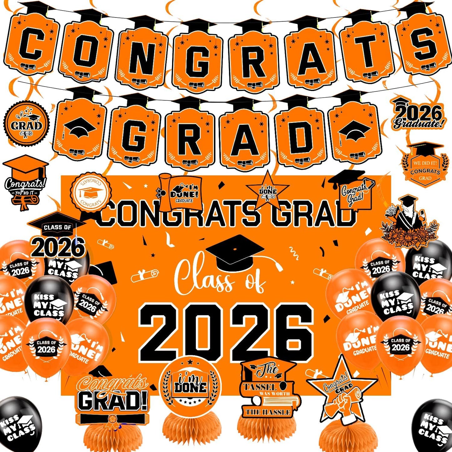 Graduation Decorations 2026 Gold Themed Set - Congrats Grad Banner, Class of 2026 Backdrop, Balloons & Streamers Kit - Complete Party Supplies for High School & College Celebrations