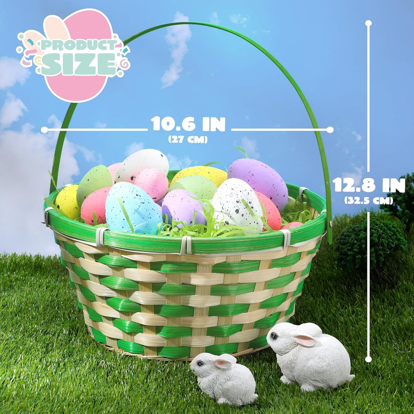 3PCS Easter Bamboo Baskets Empty Toys Gift Woven Goodie Baskets with Handle for Easter Egg Hunt, Kids Party Decor Supplies, Filling with Candy Party Favors,12.8" x 10.6" (Green, Blue, Pink)