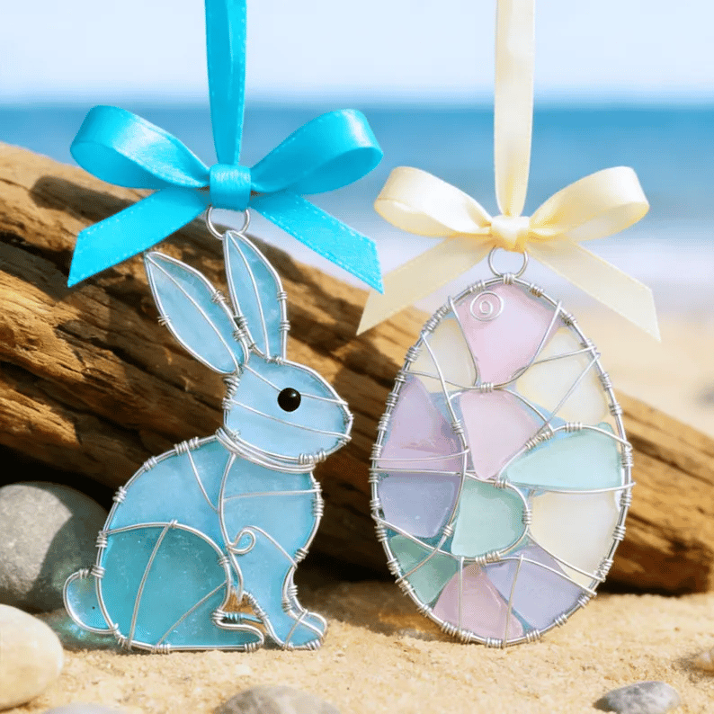 🐣2026🌊Easter Wire Wrapped Sea Glass Ornaments ✨Shaped by Nature & Crafted by Hand💝