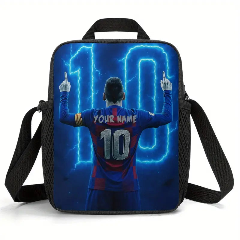 Customizable Fluorescent Athlete Number Ten Lunch Bag - Insulated Cooler Tote with Lightning Bolts Design, Reusable Non-Food Contact Lunch Box for School, Office, Picnic, Camping - Personalized with Your Name, Lunch Bag Insulated,